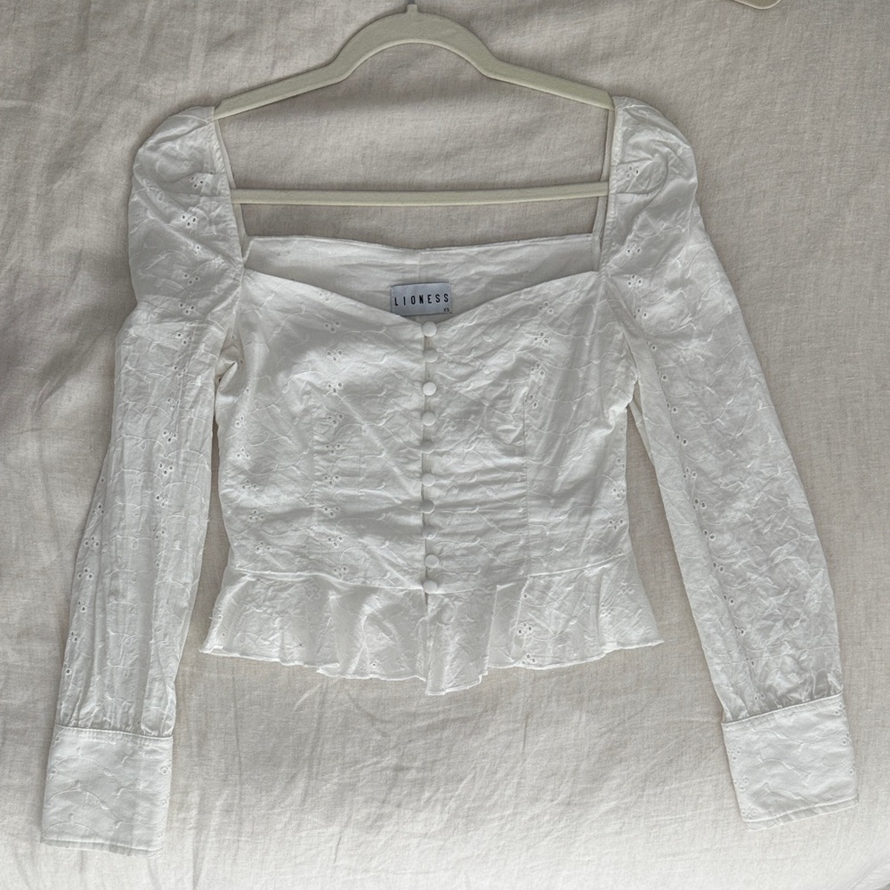 Lioness Ivory Eyelet Milkmaid Button Blouse